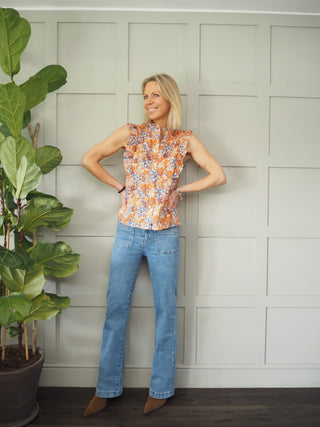 Rachel Blouse with Cap Sleeves - Floral Orange