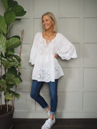 Glade Tunic Top with Scallop Detail - Stone