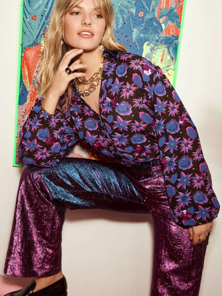 Stardust Wide Leg, Lined Trousers with Side Pockets by Pom Amsterdam - Gold, Violet