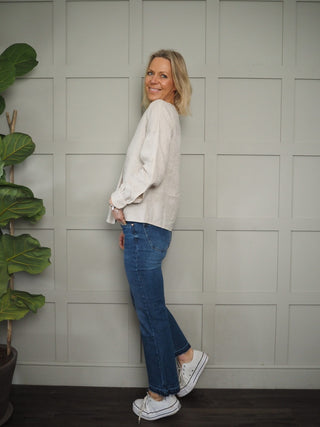 Pandy V Neck Long Sleeved Linen Blouse - Off White