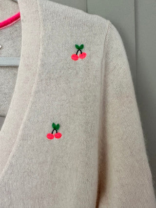 Little Cherry Cashmere Cardigan by Brodie - Off White