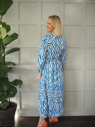 Esra V-Neck Dress - Blue/Cream