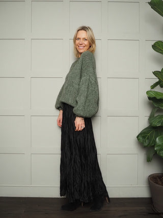 Houla Round Neck Jumper with Ribbing Detail - Black, Ecru and Khaki