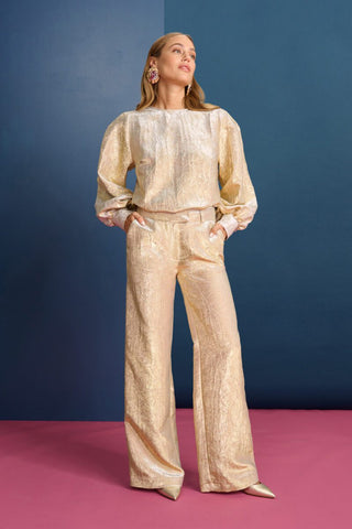 Stardust Wide Leg, Lined Trousers with Side Pockets by Pom Amsterdam - Gold, Violet