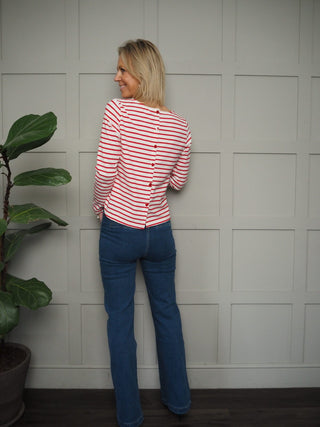 Cinnamon T-Shirt with Enamel Buttons - Red/Off White Stripes