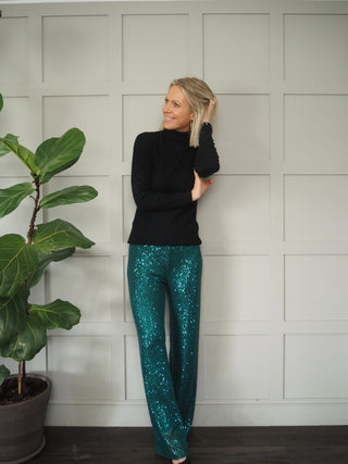 Festival Party Wide Leg Sequin Trousers - Green