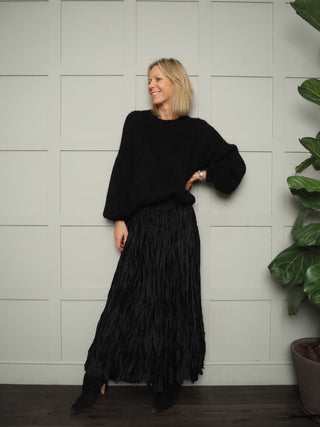 Houla Round Neck Jumper with Ribbing Detail - Black, Ecru and Khaki