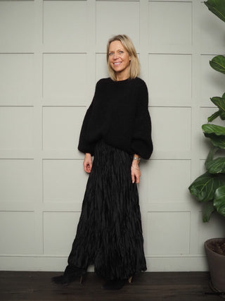 Houla Round Neck Jumper with Ribbing Detail - Black, Ecru and Khaki