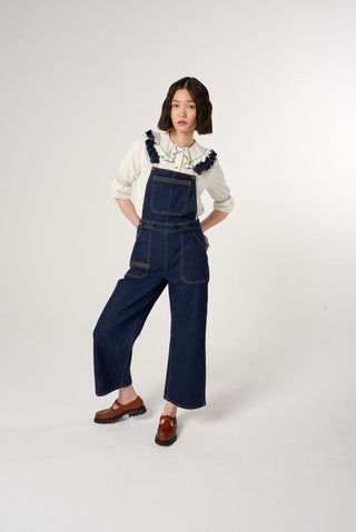 Elodie Frill Dungarees by Seventy Mochi - Dark Denim