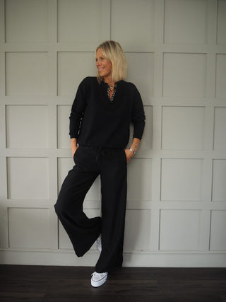 Martina Trousers - Navy with Contrasting Navy Satin Side Stripe
