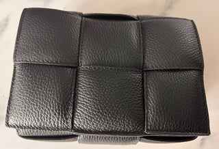 Jerry Leather Square Woven Design Bag with Gold Clasp Fastening - Black, Blue, Orange and Taupe