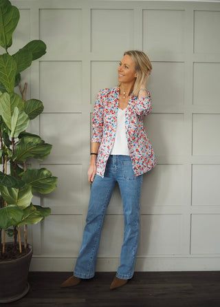 Georges Single-Breasted Cotton Blazer with Single Button Fastening and Faux Pockets - Floral Design