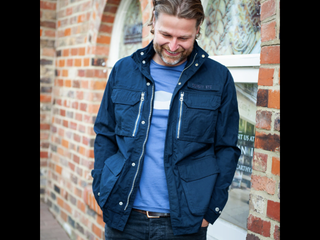 Men’s Multi Pocket Safari Style Cotton Jacket by Schott - Navy Blue