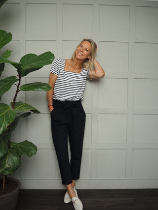 Flo Short Sleeved T Shirt - Navy/Off White Stripes