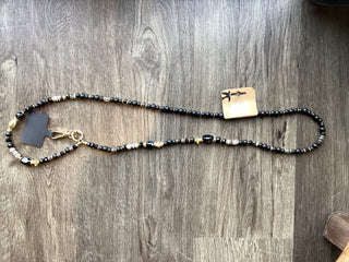 Crossbody Wooden Beaded Phone Cord - Black and Navy Blue