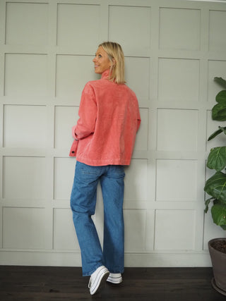 Mineral Corduroy Over-shirt Jacket, with High Neck Button-Up Collar &amp; Contrasting Button Fastening by Moss Copenhagen - Coral, Stone