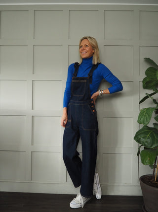 Sharky Soft, Ribbed Polo Neck - Cobalt Blue, Ecru, Pink and Orange