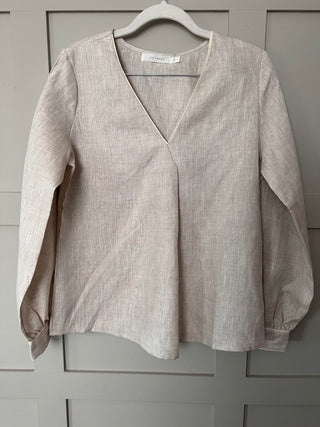Pandy V Neck Long Sleeved Linen Blouse - Coral