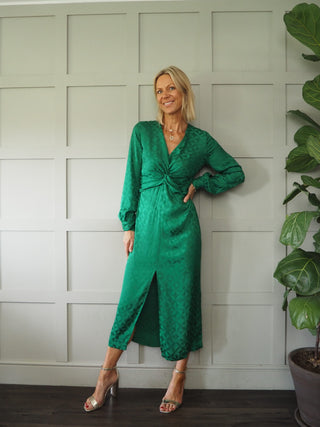 Douce Uni Silky Feel Maxi Dress by Idano - Black, Green