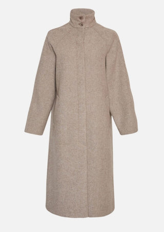 Chjosia Coat, Wool Blend, Lined With High Collar &amp; Detachable Scarf by Moss Copenhagen - Taupe