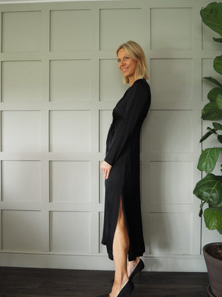 Falliella Dress with Knot Detail and Side Slits by Ottod'Ame - Black, Green and Navy Blue