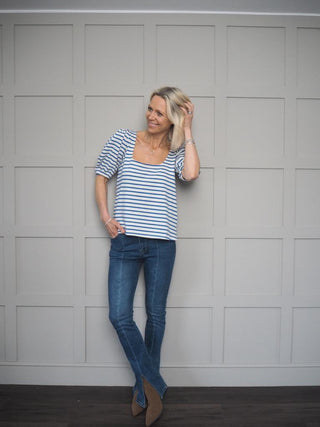 Sophia Short Sleeved Top by Grace &amp; Mila - Cream/Yellow Stripe