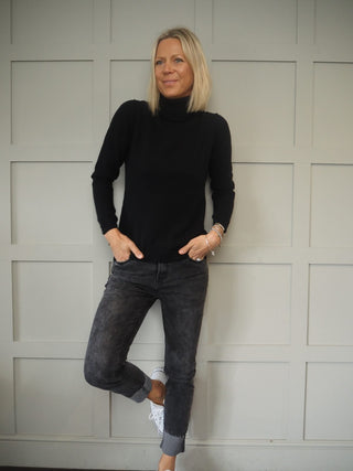 Cashmere Super Soft Polo Neck with Button Detail by Brodie - Grey