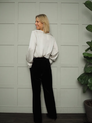 Neava Long Sleeve Lace Trimmed, Satin Feel Top - 11 Colours