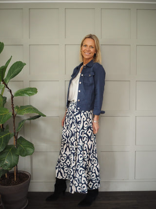 Indigo Lightweight Cotton Jacket with Button Fastening &amp; Pockets - Coral