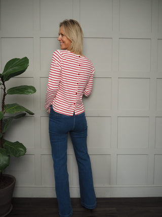 Cinnamon T-Shirt with Enamel Buttons - Red/Off White Stripes