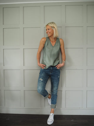 Sarah Silk Mix Vest Top - Black