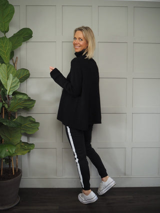 May Trousers - Black with White Side Stripe