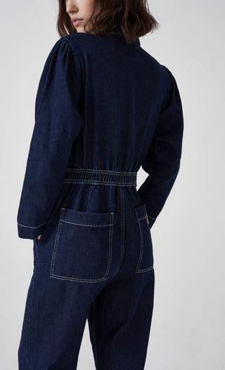 Lorna Organic Cotton Mix Jumpsuit, Slightly Cropped Straight Leg by Seventy Mochi - Ecru and Dark Vintage