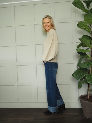 Hope Balloon Sleeve Round Neck Jumper by Moss Copenhagen - Black, Cocoa and Ecru