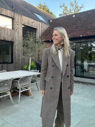 Carole Classic Tweed Double Breasted Overcoat - Black/Chocolate/Oatmeal