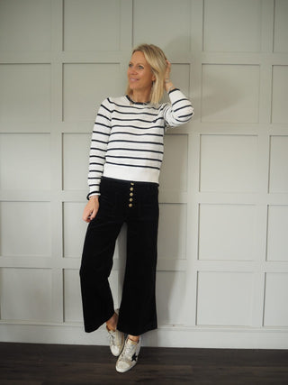 Atlanta Wide Leg, Cropped, Mid-Rise Corduroy Trousers - Camel