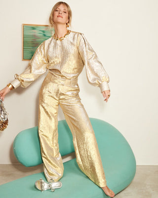 Stardust Wide Leg, Lined Trousers with Side Pockets by Pom Amsterdam - Gold, Violet