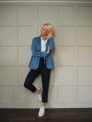Felicity Lightweight Cotton Jacket with Button Fastening - Denim Blue