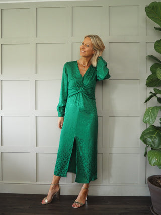 Douce Uni Silky Feel Maxi Dress by Idano - Black, Green