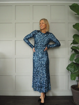 Havana Sequin Dress with Open Back and Tie Detail by Ottod'Ame - Blue