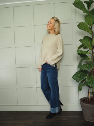 Raglan Round Neck Jumper by Moss Copenhagen - Black, Khaki and Stone