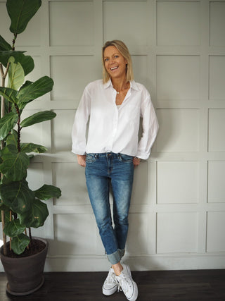 Simi Striped Cardigan with Button Fastenings - Camel/Off White