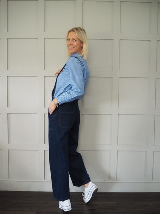 Hudson Cropped Denim Dungarees - Dark Blue