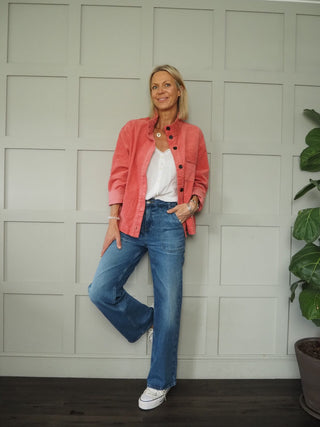 Mineral Corduroy Over-shirt Jacket, with High Neck Button-Up Collar &amp; Contrasting Button Fastening by Moss Copenhagen - Coral, Stone