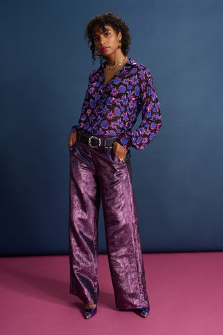 Stardust Wide Leg, Lined Trousers with Side Pockets by Pom Amsterdam - Gold, Violet