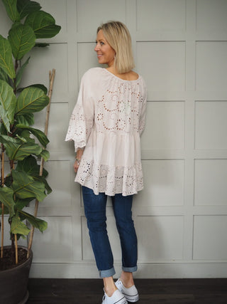 Glade Tunic Top with Scallop Detail - Stone