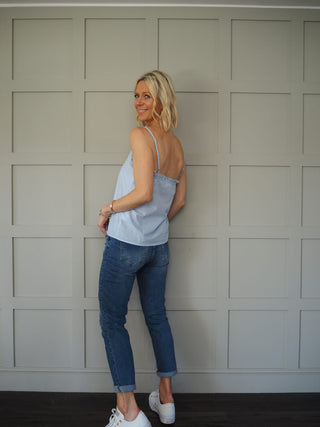 Virginia Camisole Top - Blue/White Gingham Seersucker