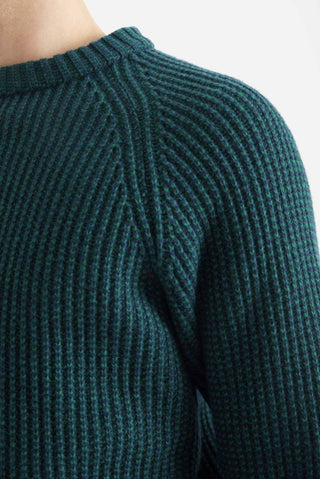 Men's Duo Round Neck Chunky Knit Jumper - Green/Navy, Ochre/Camel