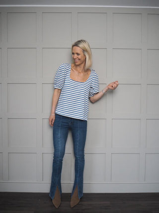 Sophia Short Sleeved Top by Grace &amp; Mila - Cream/Yellow Stripe