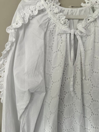 Sander Blouse with Broderie Anglaise Detail - Baby Blue